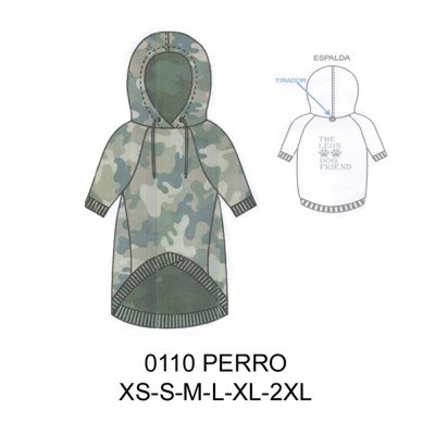 0110-PERRO - Molde de capa de perro, manga raglan con puño y gorro 0110-PERRO - Molde de capa de perro, manga raglan con puño y gorro