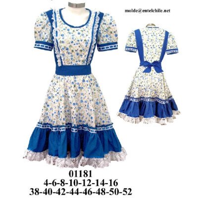 01181 - Molde de Vestido de huasa con cortes, faldón semi-plato 01181 - Molde de Vestido de huasa con cortes, faldón semi-plato