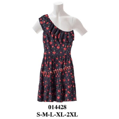 014428 - Molde de Vestido corto asimétrico de un hombro con vuelo en el escote, talle entallado y falda con vuelo