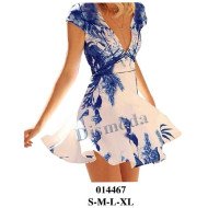 014467 - Molde de Vestido corto con escote en v pronunciado, mangas cortas, talle entallado y falda con vuelo