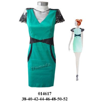 014617 - Molde de Vestido con escote en v sobre cuerpo de tul ilusión, manga corta de encaje, cintura con inserto curvo de encaje y bolsillos 014617 - Molde de Vestido con escote en v sobre cuerpo de tul ilusión, manga corta de encaje, cintura con inserto curvo de encaje y bolsillos