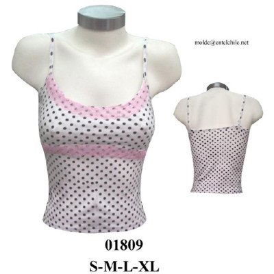 01809 - Molde de Polera con pabilo y corte bajo busto, aplicaciones de encaje