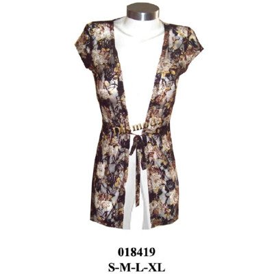 018419 - Molde de Tapado de manga corta con escote profundo, lazo de amarre en cintura y tiras con pasador