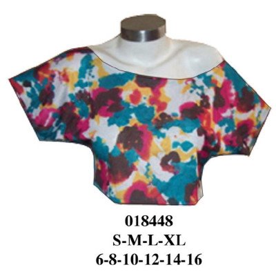 018448 - Molde de Polera corta con escote amplio caído y mangas tipo murciélago 018448 - Molde de Polera corta con escote amplio caído y mangas tipo murciélago