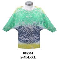 018561 - Molde de Polera con escote redondo en bies, manga murciélago tres cuartos y cuerpo recto con bajo recto