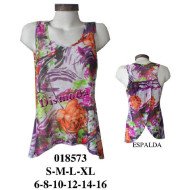 018573 - Molde de Polera sin mangas con escote redondo, tirantes anchos, silueta evase y espalda solapada en forma tulipán