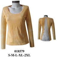 018579 - Molde de Polera manga larga con escote redondo, espalda con inserto central de encaje y bajo recto