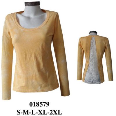 018579 - Molde de Polera manga larga con escote redondo, espalda con inserto central de encaje y bajo recto