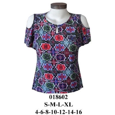 018602 - Molde de Polera con escote redondo con abertura gota, hombros descubiertos, manga corta de volado y cuerpo recto 018602 - Molde de Polera con escote redondo con abertura gota, hombros descubiertos, manga corta de volado y cuerpo recto