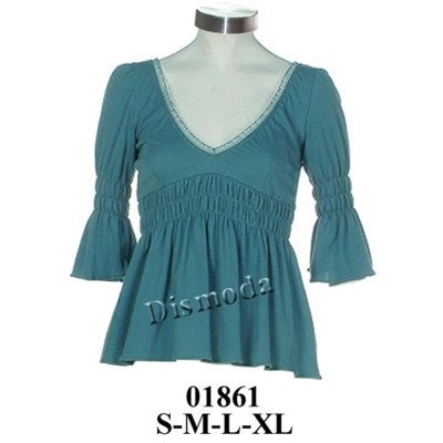 01861 - Molde de Polera escote v con corte bajo busto, recogida y pasadas hilo elástico en delantero y manga 01861 - Molde de Polera escote v con corte bajo busto, recogida y pasadas hilo elástico en delantero y manga