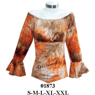 01873 - Molde de Polera elasticada en escote con recogido en el busto, manga con vuelo 01873 - Molde de Polera elasticada en escote con recogido en el busto, manga con vuelo