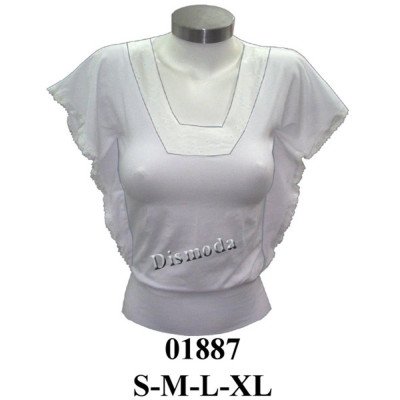 01887 - Molde de Polera con aplicación de broderie en escote y manga japonesa