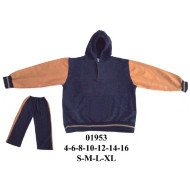 01953 - Molde de Buzo con polerón con capucha, bolsillo canguro, mangas largas con puños en rib y pretina; y pantalón con pretina elasticada y franja lateral