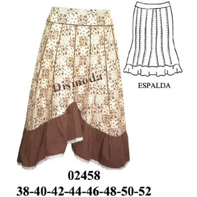 02458 - Molde de Falda 16 piezas con tiras recogidas en basta 02458 - Molde de Falda 16 piezas con tiras recogidas en basta