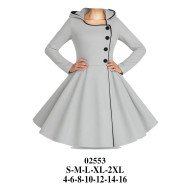 02553 - Molde de Abrigo con gorro, botonadura asimétrica y falda de vuelo