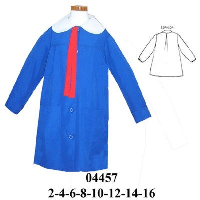 04457 - Molde de Delantal escolar de manga larga con cuello bebé, canesú delantero y espalda, pliegues bajo canesú y abertura frontal con botones 04457 - Molde de Delantal escolar de manga larga con cuello bebé, canesú delantero y espalda, pliegues bajo canesú y abertura frontal con botones