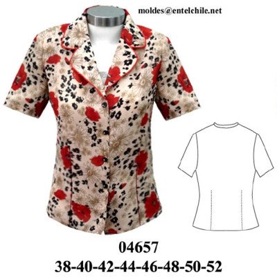 04657 - Molde de Blusa con pinzas y vivo en cuello y delantero con aberturas en costado 04657 - Molde de Blusa con pinzas y vivo en cuello y delantero con aberturas en costado