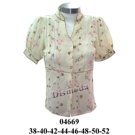 04669 - Molde de Blusa cuello mao con corte bajo busto, aplicaciones de pasamanería en delantero 04669 - Molde de Blusa cuello mao con corte bajo busto, aplicaciones de pasamanería en delantero