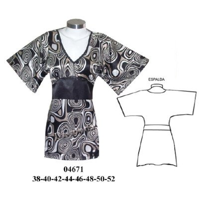 04671 - Molde de Blusón escote v manga kimono corte al talle 04671 - Molde de Blusón escote v manga kimono corte al talle