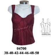 04700 - Molde de Top con tirantes anchos, escote corazón, cortes estructurales tipo corset y espalda con recortes entallados