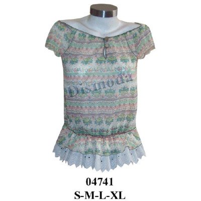 04741 - Molde de Blusa de escote amplio con cordón, manga corta y bajo con pretina fruncida 04741 - Molde de Blusa de escote amplio con cordón, manga corta y bajo con pretina fruncida