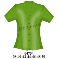04754 - Molde de Blusa con cuello de solapa, cierre frontal de botones, manga corta y canesú decorativo