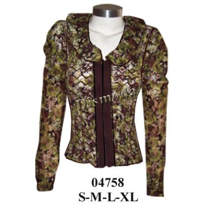 04758 - Molde de Blusa con cuello de solapa curva, cierre frontal, y manga larga abullonada