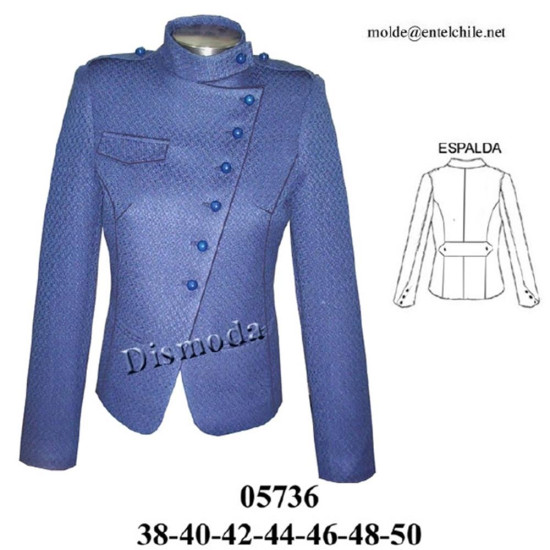 05736 - Molde de Blazer cruzado cuello mao corte princesa