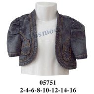 05751 - Molde de Bolero con manga corta abullonada, cuello chal, apertura frontal sin cierre, bolsillos de parche y bajo delantero curvo