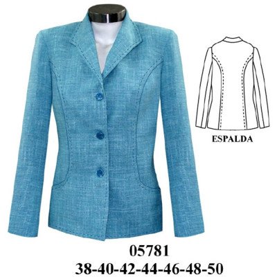 05781 - Molde de Blazer 3 botones, corte princesa con terminación en bolsillo 05781 - Molde de Blazer 3 botones, corte princesa con terminación en bolsillo
