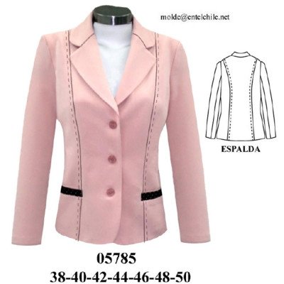 05785 - Molde de Blazer con corte desde hombro, bolsillo con vivo en delantero 05785 - Molde de Blazer con corte desde hombro, bolsillo con vivo en delantero