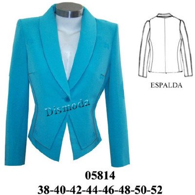 05814 - Molde de Blazer un botón cuello smoking, aplicación en delantero 05814 - Molde de Blazer un botón cuello smoking, aplicación en delantero