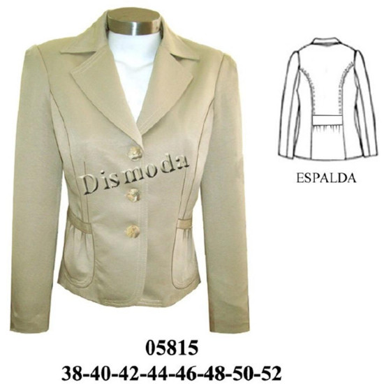 05815 - Molde de Blazer corte princesa bolsillos recogidos y espalda con cortes