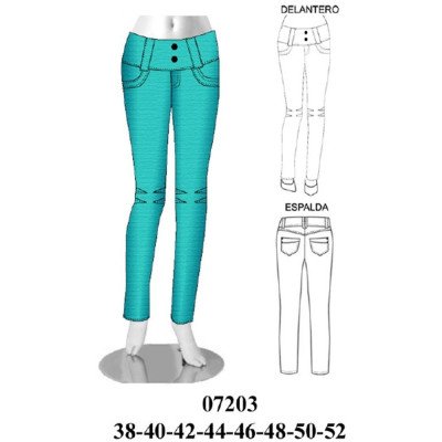 07203 - Molde de Pantalón pitillo de cintura alta con pretina de doble botón, bolsillos delanteros curvados y detalle de cortes decorativos en las rodillas 07203 - Molde de Pantalón pitillo de cintura alta con pretina de doble botón, bolsillos delanteros curvados y detalle de cortes decorativos en las rodillas