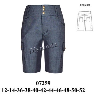 07259 - Molde de Short cargo de largo medio con pretina y pasadores, bragueta frontal, bolsillos de bolsa delanteros, bolsillos laterales tipo cargo con tapa y falsos bolsillos traseros 07259 - Molde de Short cargo de largo medio con pretina y pasadores, bragueta frontal, bolsillos de bolsa delanteros, bolsillos laterales tipo cargo con tapa y falsos bolsillos traseros