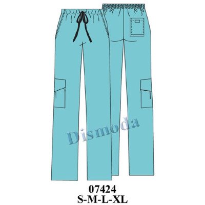 07424 - Molde de Pantalón clínico de tiro medio con pretina elástica y cordón de ajuste, bolsillos diagonales delanteros, bolsillos parche cargo laterales y bolsillo trasero parche 07424 - Molde de Pantalón clínico de tiro medio con pretina elástica y cordón de ajuste, bolsillos diagonales delanteros, bolsillos parche cargo laterales y bolsillo trasero parche