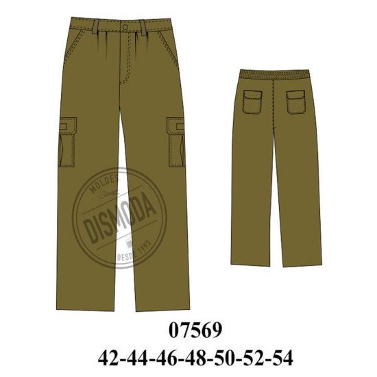 Molde 07569 - Pantalon cargo con pinzas elasticado en espalda