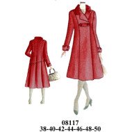 08117 - Molde de Abrigo cruzado, evase, corte en delantero y espalda con pliegues encontrados