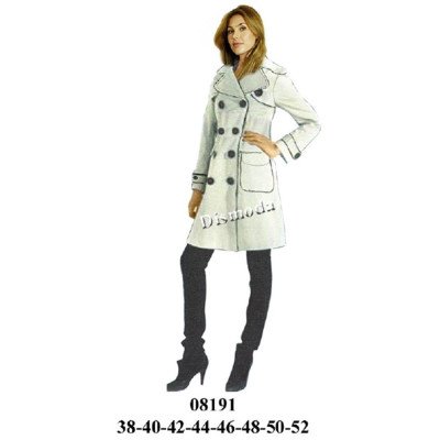 08191 - Molde de Abrigo cruzado con cuello solapa, doble botonadura, bolsillos de parche con tapeta y puños 08191 - Molde de Abrigo cruzado con cuello solapa, doble botonadura, bolsillos de parche con tapeta y puños
