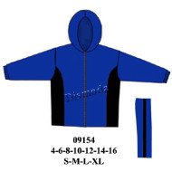 09154 - Molde de Buzo con polerón de cierre completo, gorro, puños elasticados y cortes laterales curvos, y pantalón recto con pretina elasticada y franja lateral