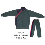 09159 - Molde de Buzo deportivo con polerón de cuello alto, cierre central y mangas largas, y pantalón recto con pretina elasticada; ambos con franjas diagonales y laterales en contraste