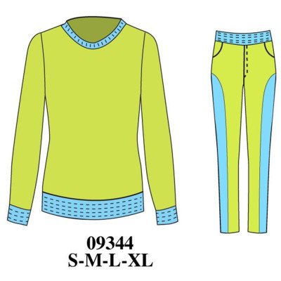 09344 - Molde de Buzo con polerón de cuello redondo, mangas largas con puños y pretina en rib, y pantalón con pretina elasticada, bolsillos delanteros y recortes laterales 09344 - Molde de Buzo con polerón de cuello redondo, mangas largas con puños y pretina en rib, y pantalón con pretina elasticada, bolsillos delanteros y recortes laterales