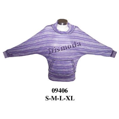 09406 - Molde de Polerón con cuello alto tipo embudo, manga murciélago, bolsillo canguro, pretina ancha y puños ajustados