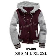 09408 - Molde de Polerón universitario bitono con capucha, cierre de botones, bolsillos de vivo y pretina con puño