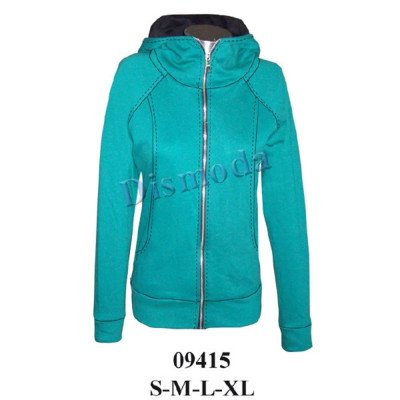 09415 - Molde de Polerón con gorro forrado, cierre central, mangas ranglán, bolsillos laterales, pretina ancha y puños rectos