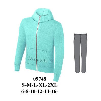 09748 - Molde de Buzo con polerón de cierre frontal, cuello alto y bolsillo canguro, y pantalón recto con pretina y bolsillos laterales 09748 - Molde de Buzo con polerón de cierre frontal, cuello alto y bolsillo canguro, y pantalón recto con pretina y bolsillos laterales