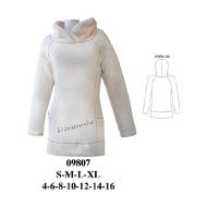 09807 - Molde de Polerón largo con gorro, mangas ranglán, bolsillos laterales en costura y pretina ancha