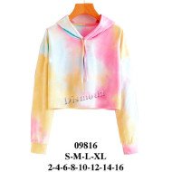 09816 - Molde de Polerón corto con gorro ajustable, mangas largas y puños rectos