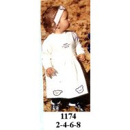 1174 - Molde de Vestido con cuello redondo, manga larga corte en la cintura