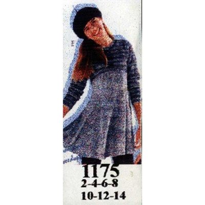 1175 - Molde de Vestido con cuello redondo, manga larga, corte bajo el busto y faldón amplio